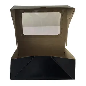 custom logo black popup cake packaging box oil proof foldable one pc top window cookie pie case low price mini paper cake box