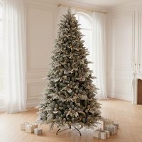 Sapin de Noël en PE floqué blanc de luxe de haute qualité avec pommes de pin LED blanc chaud et base autoportante pour décoration intérieure festive