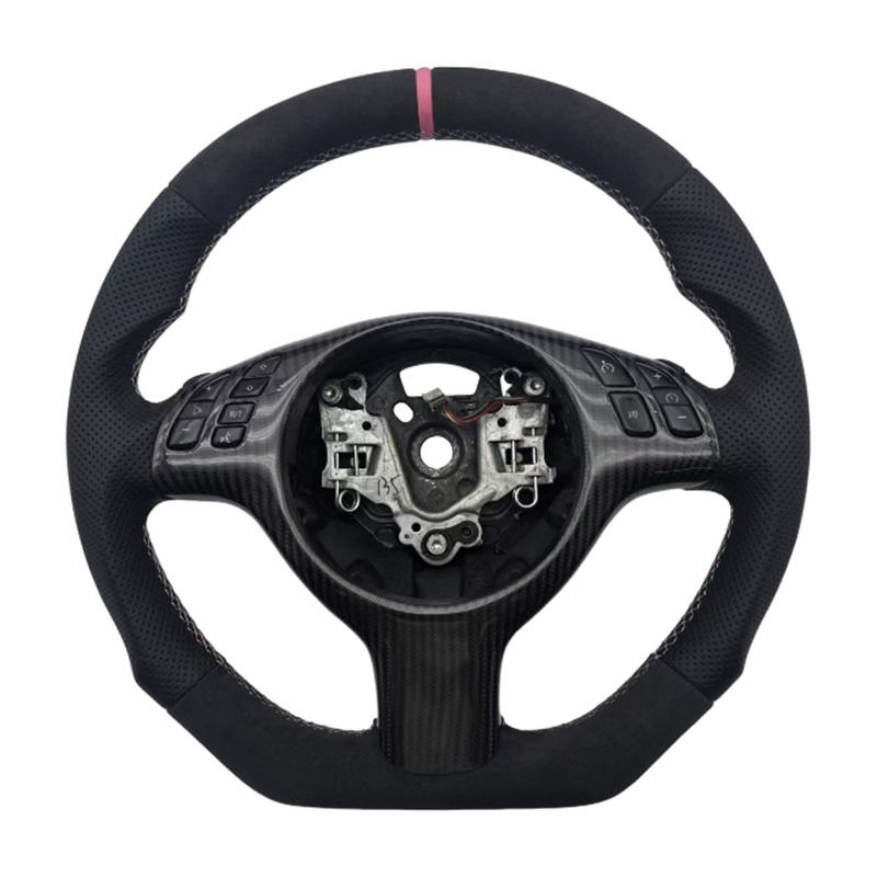 หนังพรุน + Alcantara + แถบสีชมพู + เย็บสีขาว