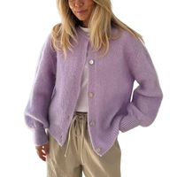Cardigan en Mohair Tricoté Couleur Bonbon pour Femme, Style Décontracté, Automne Hiver, Couleur Unie, Boutonnage Simple, Manteau Pull Tricoté pour Femme