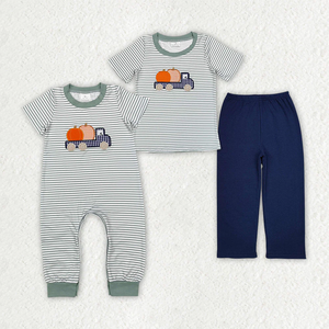 Conjunto de pantalones a cuadros con bordado de calabazas y mangas largas para niñas - Product Image 6