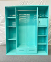 Armoire métallique multifonctionnelle à 4 portes avec miroir, tringle à vêtements, étagères et tiroirs