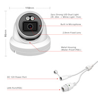 Cámara IP POE de 12MP 8MP 5MP 4K con Sirena de Luz Roja y Azul, Detección Humana, SDK API, RTMP, RTSP, Metálica, para Exteriores, Seguridad, CCTV