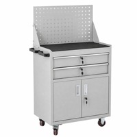 Armoire à outils en acier robuste gris et blanc, double porte, verrouillable, chariot de rangement roulant avec roues, garage, atelier, capacité de charge de 300 kg