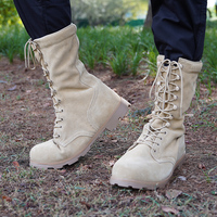 Sepatu Hiking Taktis Kulit Sapi Suede Gaya Gurun, Kulit Asli Setengah Tinggi, Anti-Selip untuk Latihan Musim Panas dan Dingin, Promo Hot Sale