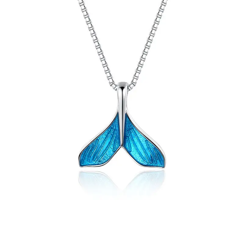 À la mode Simple bleu sirène queue collier pour femmes breloque cuivre bijoux Animal dauphin poisson queue pendentif baleine collier