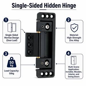 Bisagra Oculta Ajustable 3D de 120x37mm, Bisagra Invisible de un Solo Lado para Puerta, 50kg, Aleación de Zinc Negro Mate para Puerta Interior de Madera - Product Image 3