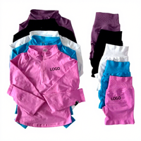 Ensemble de yoga 2 pièces sans logo pour femme, respirant, à manches longues, avec veste mi-zippée et short de sport long pour l'entraînement