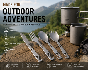 Fourchette-cuillère-couteau en titane pur, couverts de camping, cuillère, fourchette, couteau en titane, ultraléger, portable, ustensiles de plein air pour le camping - Product Image 5
