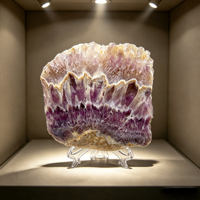En gros, Plaque de fleur d'améthyste polie naturelle à bords bruts, style plume, et tranche d'améthyste Dream pour cadeaux en cristal