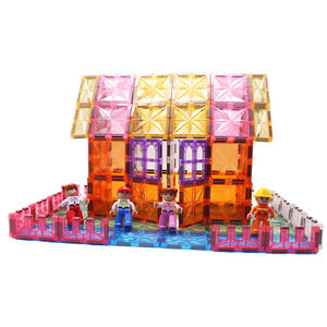 66 pièces Blocs de construction magnétiques pour enfants, jouets éducatifs STEM, thème princesse, blocs de construction magnétiques de dessins animés, <span class=keywords><strong>château</strong></span> rose - Product Image 1
