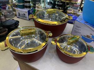 Ensemble de chauffe-plats élégant à rayures 1,8L+3,5L+6L <span class=keywords><strong>avec</strong></span> <span class=keywords><strong>fenêtre</strong></span> visible et poignée dorée – Batteries de cuisine isothermes pour la maison et la cuisine – Idéal comme cadeau - Product Image 6