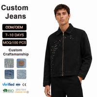 Herren Cropped Denim Jacke ODM-Lieferung Reißverschluss Punk-Stil Strass-Verzierungen Vorne Frühling/Herbst Saison TIFO Marke