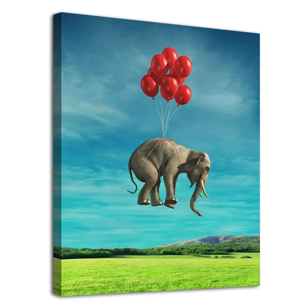 Posteres arte de parede elefante tela impressão moderna animal fantástico africano elefante com balão tela