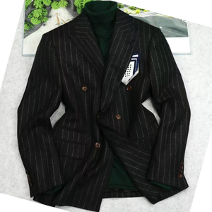 Traje Italiano VBC Vitale Barberis Canonico de Franela a Rayas Anchas, 100% Lana Transpirable, 360g, Traje de Lujo Cruzado para Hombre - Product Image 5