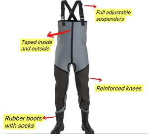 Waders de pêche en néoprène 4 mm 100% imperméables AVEC <span class=keywords><strong>BOTTES</strong></span> EN CAOUTCHOUC Protection de la poitrine Waders de pêche en plein air Waders de pêche à la mouche - Product Image 1