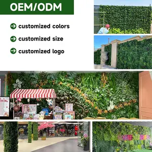 Panel tikar rumput Topiary imitasi plastik 16x24 inci, dinding hijau tanaman pagar privasi buatan untuk taman vertikal