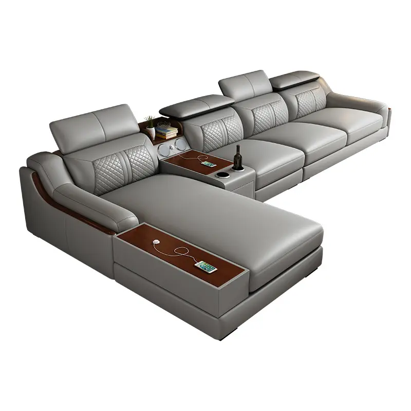 New arrival home furniture sectional L shaped corner genuine leather couch living room sofa set with chaise