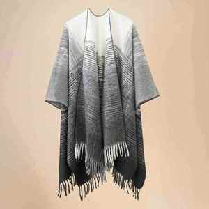Chal de lana de lujo para mujer, de invierno, grande, de ganchillo, tipo suéter, grueso, tipo poncho con borlas, multifunción, al por mayor - Product Image 6
