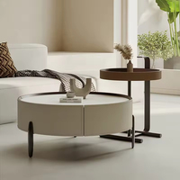 Meubles de salon en bois massif italien, table basse ronde moderne en dalle de roche avec dessus en cuir simple pour usage domestique