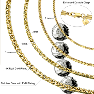 Collier en acier inoxydable plaqué or 14K, 2mm 3mm 4mm, pour femmes et hommes, personnalisable, tendance, avec maillons Rolo, Câble, Franco, Box, Blé - Product Image 5