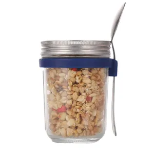 FF1128 Overnight Oats Jars With Stainless Steel Lids For Cereal On The Go Cup Glass Mason Jars Overnight Oats Containers