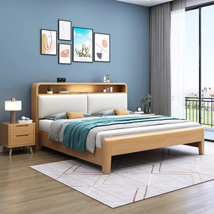 Cama Doble Escandinava de Madera de Nogal con Acabado en Goma, Cama King Size Simple para Dormitorio Camas de Madera Sengyiyao-H907 - Product Image 2