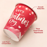 Gobelet en papier pour la Saint-Valentin, imprimé cœur rouge et guirlande lumineuse, jetable, pour les amoureux, vaisselle de fête, vente en gros, fournitures en vrac