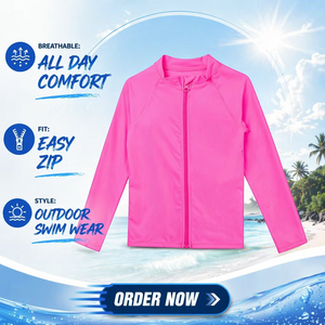 Maillots de bain personnalisés pour filles à manches longues avec fermeture éclair, séchage rapide, respirants, écologiques, protection solaire UPF50+ - Product Image 1
