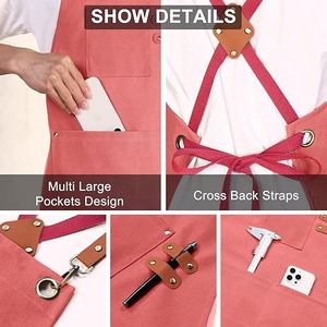 Tablier de travail imperméable en toile rouge brique pour barista, chef, cuisine, <span class=keywords><strong>café</strong></span>, salon de coiffure, bar, avec logo personnalisé, rouge corail - Product Image 5