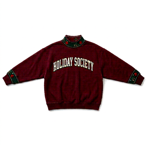 Holiday Society Women's <b>Maroon</b> Knitted Sweatshirt Stand Collar Full Sleeve Printed Letter Design Winter Casual <b>Top</b> - Product Image 1