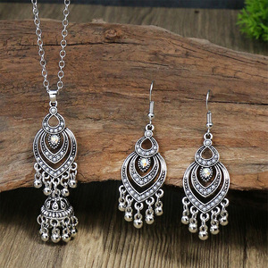 Conjunto de collar y aretes de plata tibetana con borlas estilo bohemio y circonitas, joyería de fiesta para mujer, conjuntos de joyería de moda. - Product Image 1