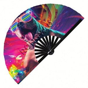<b>Large</b> 33cm Rave Hand <b>Fan</b> Bamboo with Painted Decoration for Home Business or Promotional Gift Handmade Souvenir - Product Image 4