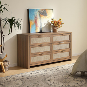 Ensemble de commode en rotin Rangement à 6 tiroirs avec poignées en rotin et or pour chambre principale ou salon - Product Image 5