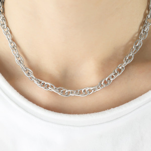 Stainless Steel <b>Chain</b> Necklace Set Unisex Fashion Jewelry Gold Silver Tone Interlocking Design Trendy Style - Product Image 4