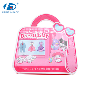 Pochette en plastique brillante personnalisée avec fermeture éclair, emballage de forme spéciale, <span class=keywords><strong>sac</strong></span> à <span class=keywords><strong>main</strong></span> de dessin animé avec poignée pour bonbons - Product Image 1