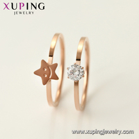 Bague en acier inoxydable 16149 Xu Ping Jewelry Star Smile Face Diamond Rose Gold Superimposed Double Ring