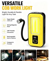 Lámpara de Trabajo Portátil Recargable 360 °   Lámpara LED de Tubo Flexible Ajustable, Luz de Inspección de Reparación con Imán COB y Pantalla de Batería