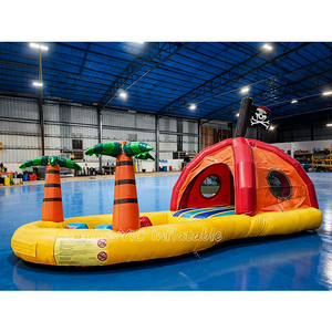 Toboggan aquatique gonflable sur le thème des pirates <span class=keywords><strong>avec</strong></span> <span class=keywords><strong>piscine</strong></span>, palmiers tropicaux, parc aquatique gonflable de qualité commerciale en PVC pour les fêtes d'enfants - Product Image 2