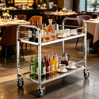 Chariot à vin commercial rond en acier inoxydable à 2 niveaux, chariot à boissons mobile carré pour café