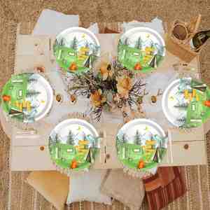 Platos de Papel Desechables OEM de 7 Pulgadas, Estilo Moderno, Calidad Premium, Tema de Camping para Primer Cumpleaños, Decoraciones para Fiestas - Product Image 3