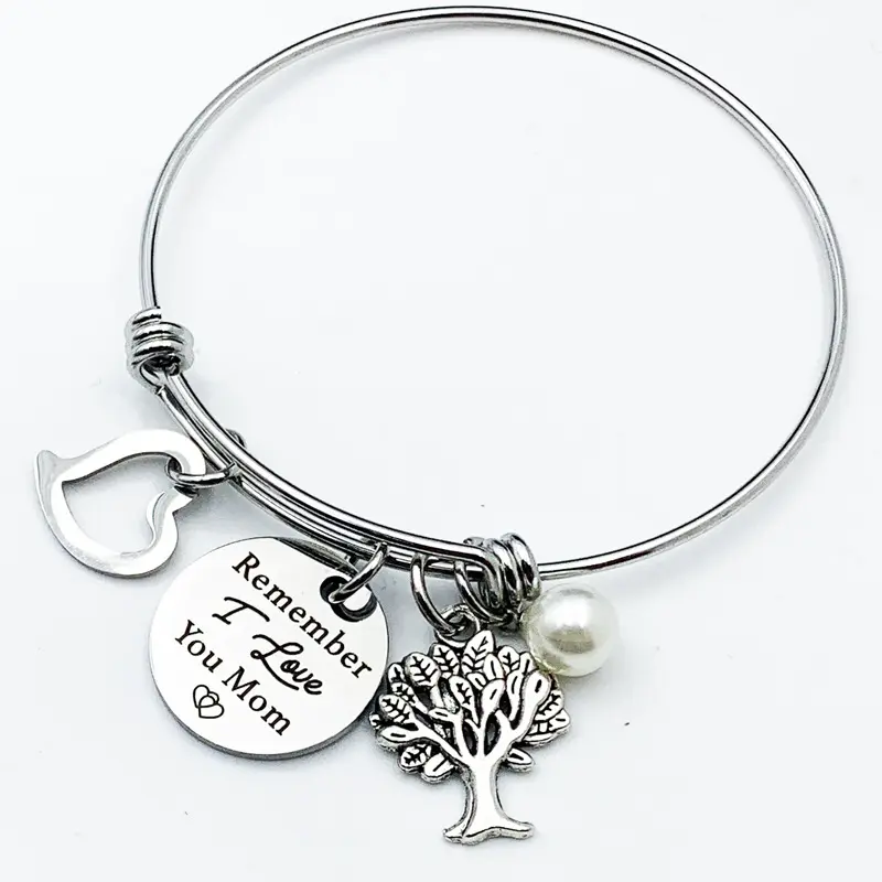 Bracelet élastique durable sculpté, "je t'aime" pour maman, bijou avec des perles, motif arbre de vie, cadeau pour mères