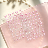 Autocollants 3D pour ongles, motif nœud rose, étoile, patte, décorations adhésives pour ongles, fournitures pour manucure douce et girly