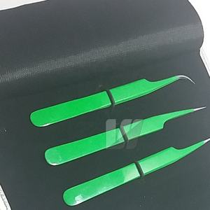 Pinzas aplicadoras de pestañas de acero inoxidable japonesas con logotipo personalizado de alta calidad, Punta puntiaguda de Color verde sostenible - Product Image 2