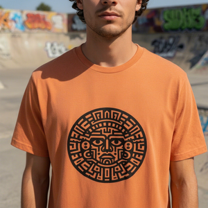 T-shirt homme bleu clair à manches courtes, imprimé numérique tribal géométrique, col rond, coupe classique, décontracté, en jersey de coton respirant - Product Image 1