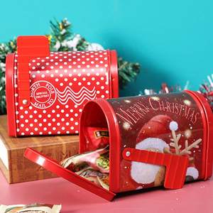 Cajas de lata con impresión personalizada de fábrica, de Metal, <span class=keywords><strong>para</strong></span> regalo de Navidad, almacenamiento de galletas, dulces y galletas con bisagras y bandera roja, venta al por mayor - Product Image 6