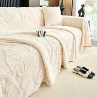Nouvelle Housse de Canapé Luxe Style Crème 2026 avec Motif Papillon en Relief - Couverture de Canapé Antidérapante Tout Compris pour Salon Moderne