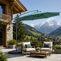Parasol cantilever banane en fer de 300 cm, imperméable, pour extérieur, avec base croisée, idéal pour les cours – Vente en gros