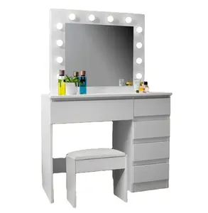 Artiss Dressing Table LED Maquiagem Espelho Stool Set 12 Lâmpadas Vanity Desk Branco LED vanity table