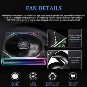 Refroidisseur d'eau pour carte graphique Frozen 360 Black, 120 mm, triple ventilateur PWM, 16 dBA silencieux, 68,29 CFM - Product Image 5